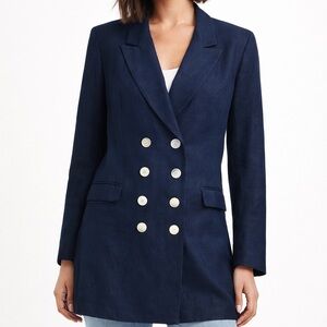 Vintage Ann Taylor Navy Linen blend Double-Breasted Blazer